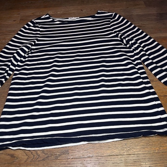 Beach Lunch Lounge Striped Top Ruffle Tulle Cuff Preppy Navy White Size Medium - Picture 9 of 11